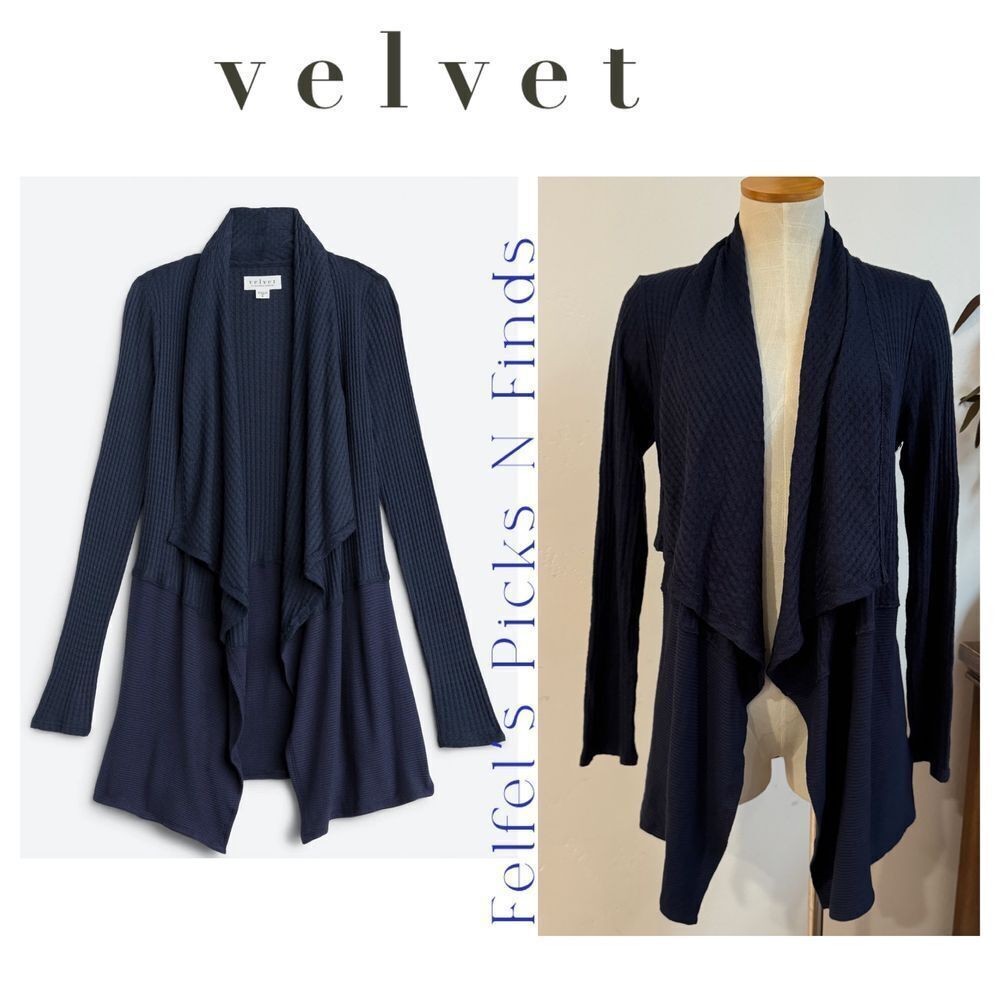 NWTO Velvet by Graham & Spencer | Open-Front Waffle Knit‎ Cardigan - Navy, Small